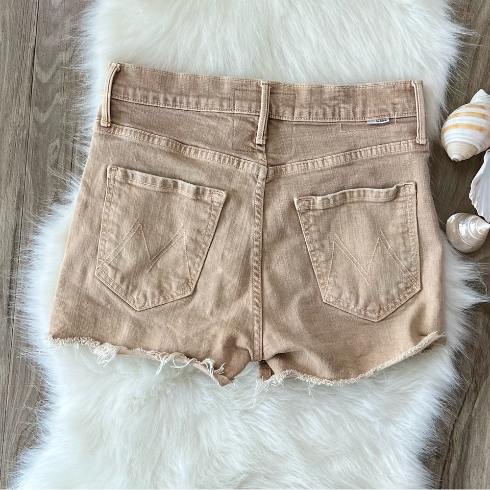Mother high rise frayed hem tan denim shorts - Picture 4 of 6